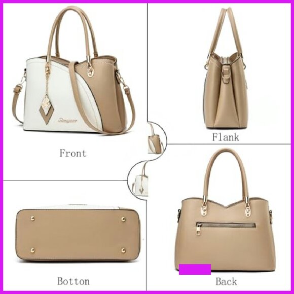 Synthetic Leather Tote Satchel Shoulder Bag Elegant Minimal Chic Versatile - Picture 5 of 6